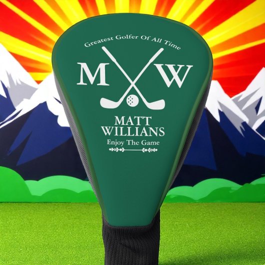 Golfer Monogram witte gekruiste clubs jager-groen Golfheadcover