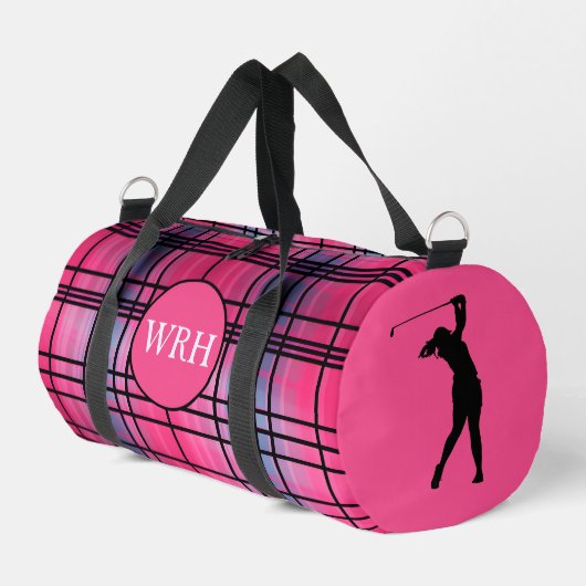 Golfer Monogramed "Hot Pink" Plaid Duffel Bag Plunjezak (Linkerhoek)