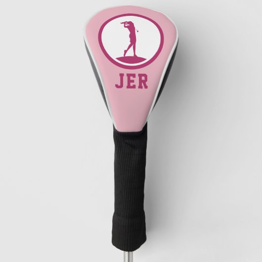 Golfer Monogrammed Silhouette Pink Chic voor haar Golfheadcover (Voorkant)