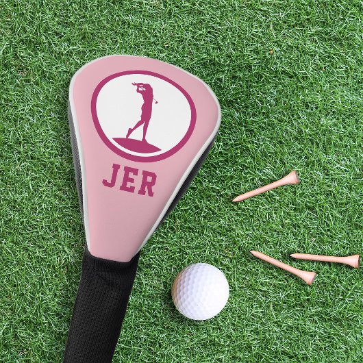 Golfer Monogrammed Silhouette Pink Chic voor haar Golfheadcover