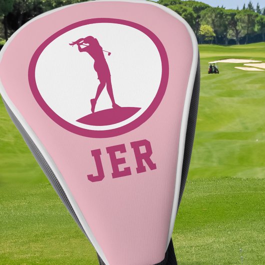 Golfer Monogrammed Silhouette Pink Chic voor haar Golfheadcover
