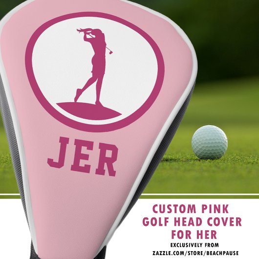 Golfer Monogrammed Silhouette Pink Chic voor haar Golfheadcover