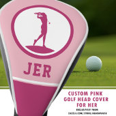 Golfer Monogrammed Silhouette Pink Girly voor haar Golfheadcover