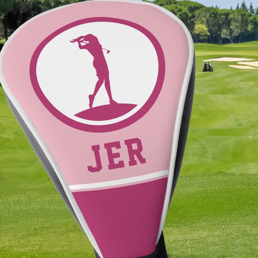 Golfer Monogrammed Silhouette Pink Girly voor haar Golfheadcover