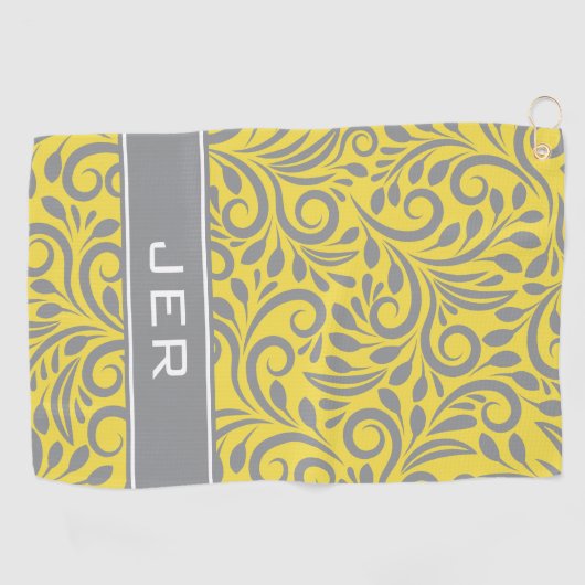 Golfer | Monogrammen Abstract Pattern Yellow Grey Golfhanddoek (Horizontaal)