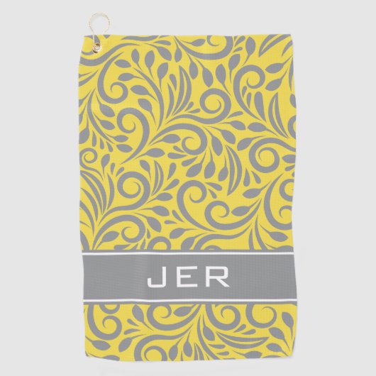 Golfer | Monogrammen Abstract Pattern Yellow Grey Golfhanddoek (Voorkant)