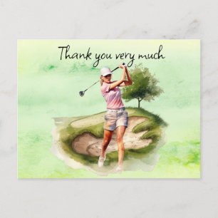 Golfer n golfbaan waterverf dank u kaart