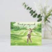 Golfer n golfbaan waterverf dank u kaart (Staand voorkant)