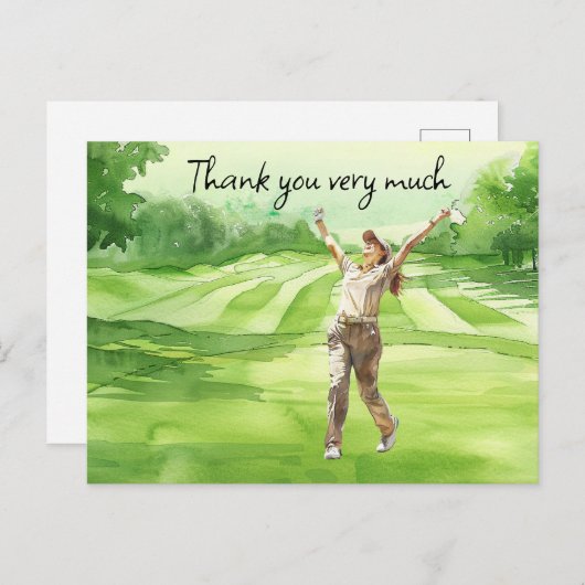 Golfer n golfbaan waterverf dank u kaart (Voorkant / Achterkant)