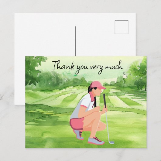 Golfer n golfbaan waterverf dank u kaart (Voorkant / Achterkant)