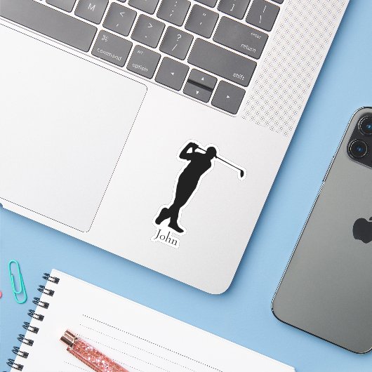 Golfer Naam Sticker (Laptop met iPhone)
