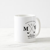 Golfer Naam Zwart Monogram op Wit Koffiemok (Voorkant rechts)