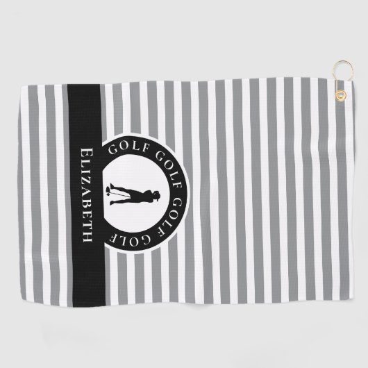 Golfer Name Vrouw Silhouette Grey Monogram Golfhanddoek (Horizontaal)