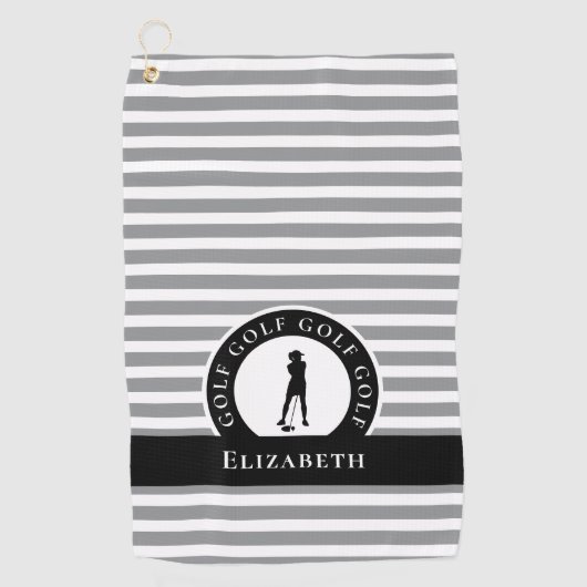 Golfer Name Vrouw Silhouette Grey Monogram Golfhanddoek (Voorkant)