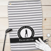 Golfer Name Vrouw Silhouette Grey Monogram Golfhanddoek