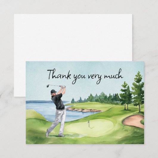 Golfer op de golfbaan bedankkaart (Voorkant / Achterkant)