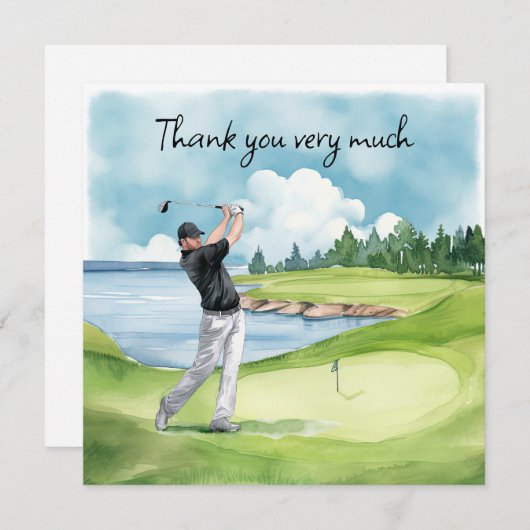 Golfer op de golfbaan bedankkaart (Voorkant / Achterkant)