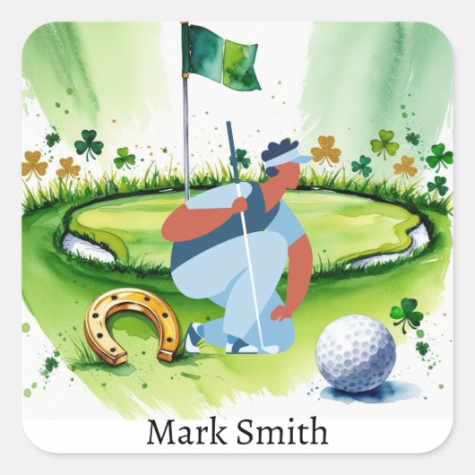 Golfer op de golfbaan St. Patrick's Day Vierkante Sticker (Voorkant)