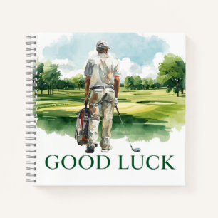 Golfer op fairway met tekst Goed Geluk  Notitieboek