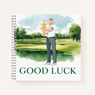 Golfer op fairway met tekst Veel Succes Notitieboek