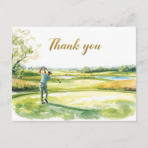 Golfer op golfbaan aquarel bedankkaart briefkaart