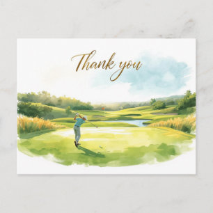 Golfer op golfbaan aquarel bedankkaart briefkaart