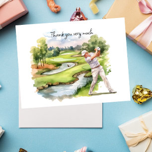 Golfer op golfbaan aquarel bedankkaart briefkaart