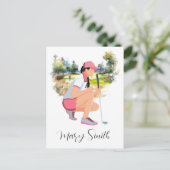 Golfer op golfbaan met Naam geschenken voor golfer Briefkaart (Staand voorkant)