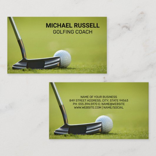 Golfer op golfbaan putting visitekaartje (Voorkant / Achterkant)