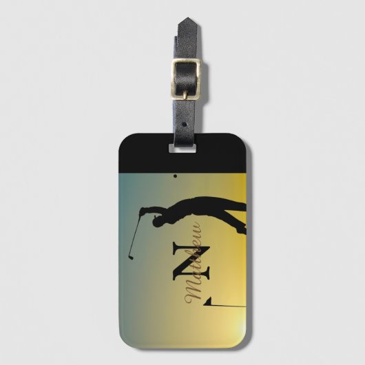 Golfer op zonsondergang gepersonaliseerd bagagelabel (Voorkant (verticaal))