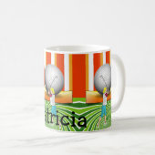 Golfer Oranje Stripe Golf Balls Mok (Voorkant rechts)