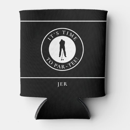 Golfer Par-Tee Time Golf Funny Monogrammed Black Blikjeskoeler (Voorkant)