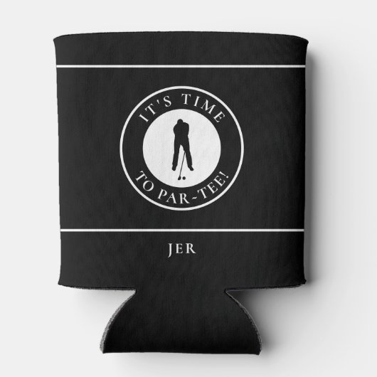 Golfer Par-Tee Time Golf Funny Monogrammed Black Blikjeskoeler (Achterkant)