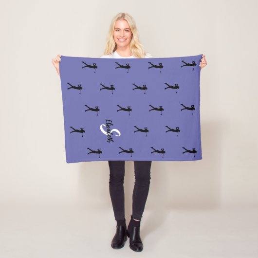 Golfer Patroon Monogram Periwinkle Blauw Voor Haar Fleece Deken (In situ)