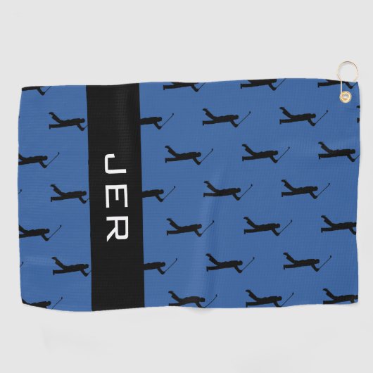 Golfer Pattern Gepersonaliseerd Monogrammed Blauw  Golfhanddoek (Horizontaal)