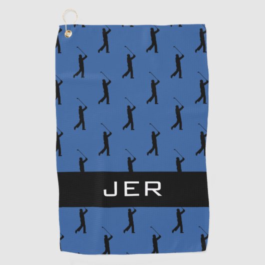 Golfer Pattern Gepersonaliseerd Monogrammed Blauw  Golfhanddoek (Voorkant)