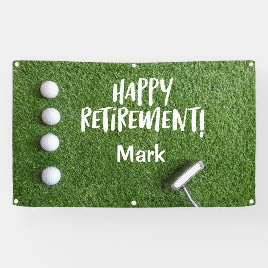 Golfer Pensioenfeest met golfballen op groen Spandoek (Horizontaal)