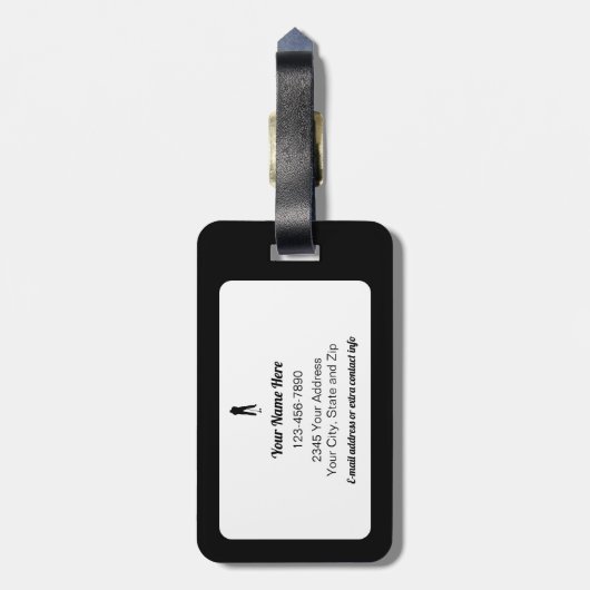 Golfer Personalized Name Modern Black & White Bagagelabel (Achterkant verticaal)