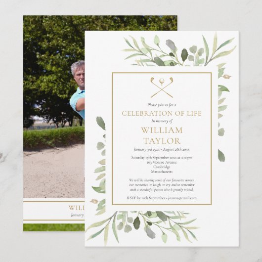 Golfer Photo Celebration of Life Funeral Kaart (Voorkant / Achterkant)