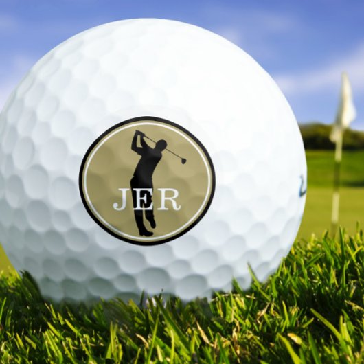 Golfer Player Modern Sports Monogram Gold Black Go Golfballen