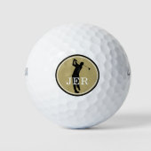Golfer Player Modern Sports Monogram Gold Black Go Golfballen (Voorkant)