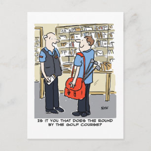 Golfer Postbode Houdt van Golf Cartoon Briefkaart