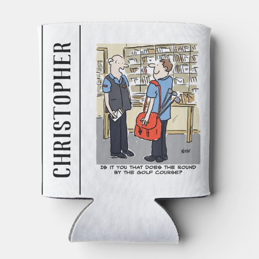 Golfer Postman Loves Golf Cartoon Blikjeskoeler (Achterkant)