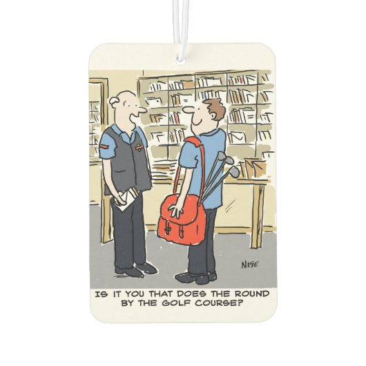 Golfer Postman Loves Golf Cartoon Luchtverfrisser (Achterkant)