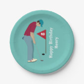 Golfer Putting Birthday Papieren Bordje (Voorkant)
