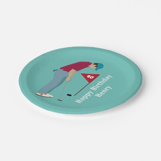 Golfer Putting Birthday Papieren Bordje (Gekanteld)