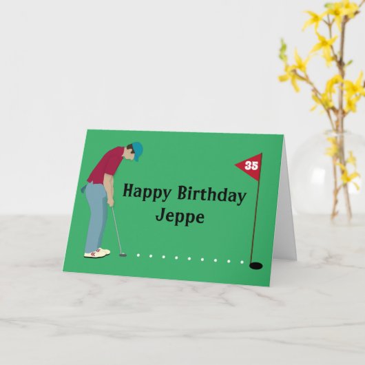 Golfer Putting Golf Ball Birthday Kaart (Gele Bloem)