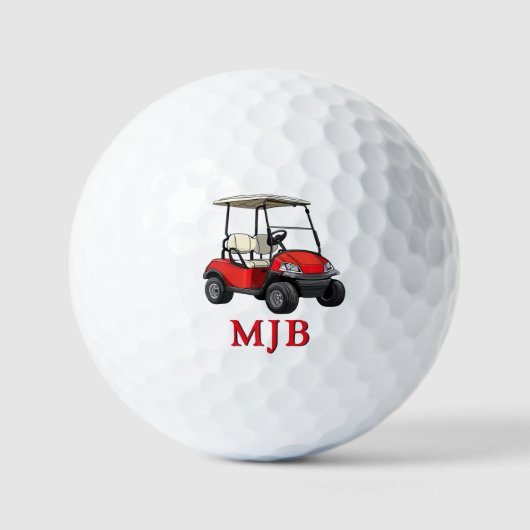 Golfer Red Cart Personalized 3 Initial Monogram Golfballen (Voorkant)