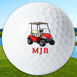 Golfer Red Cart Personalized 3 Initial Monogram Golfballen