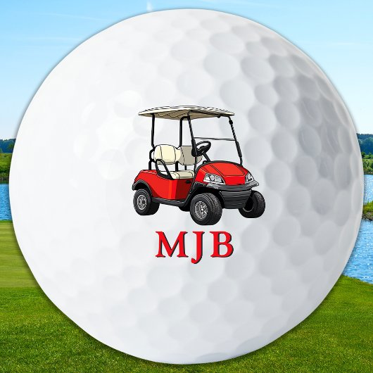 Golfer Red Cart Personalized 3 Initial Monogram Golfballen